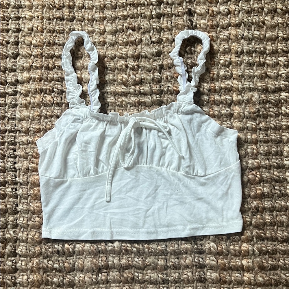 White Ruffled Strap Crop Top